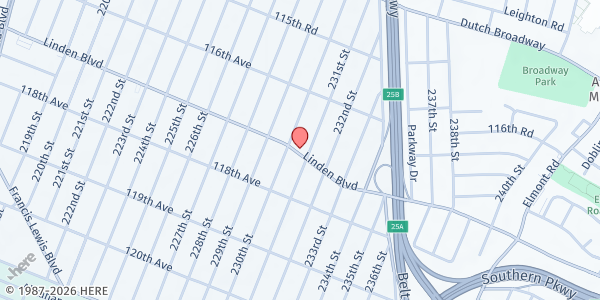 Map showing Kerith SDA Church at 230-11 Linden Blvd, Cambria Heights, NY