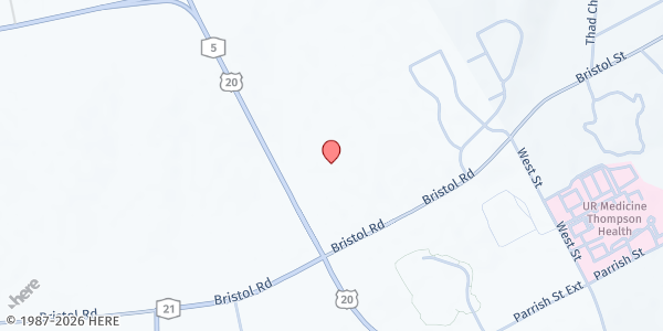 Map showing Canandaigua Churches in Action Food Pantry at 5188 Bristol Rd, Canandaigua, NY