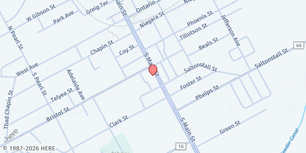 Map showing Finger Lakes Treasure Trove Food Pantry at 222 South Main Street, Canandaigua, NY