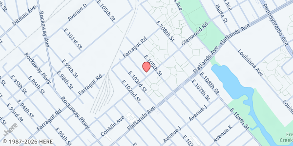 Map showing Crown Ministries at 104-05 Glenwood Road, Canarsie, NY