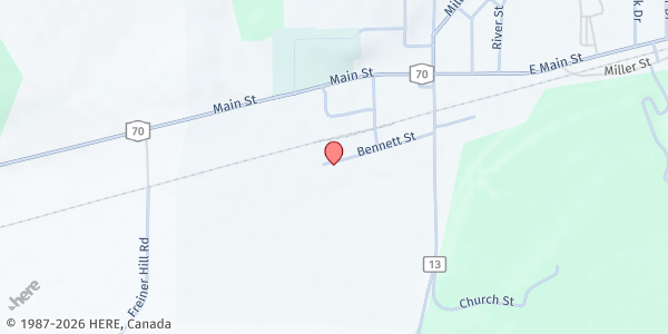 Map showing Helpful Hands Hopeful Hearts PUP - Canaseraga Village Park at 23 Bennett St., Canaseraga, NY