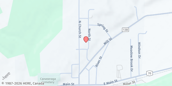 Map showing Master's Tabernacle Church Food Pantry at 29 North Church Street, Canaseraga, NY