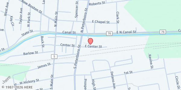 Map showing Opportunity Shop Food Pantry at 128 E. Center Street, Canastota, NY