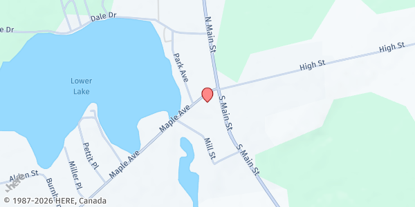 Map showing Cassadaga Food Pantry - Food Distribution Center at 25 MAPLE AVENUE, CASSADAGA, NY