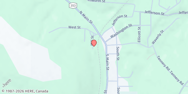 Map showing CATTARAUGUS FOOD PANTRY at 26 MILL STREET, CATTARAUGUS, NY