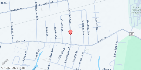 Map showing St. John's Episcopal Church Food Pantry at 33 Railroad Ave., Center Moriches, NY