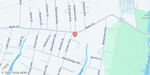 Map showing St. John The Evangelist at 25 Ocean Ave., Center Moriches, NY