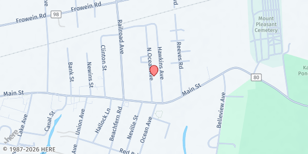 Map showing St. John the Evangelist Food Pantry at 25 Ocean Ave., Center Moriches, NY