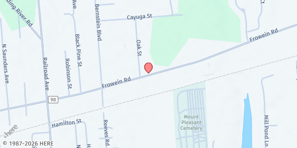 Map showing The Harbor Church Food Pantry at 25-6 Frowein Road, Center Moriches, NY