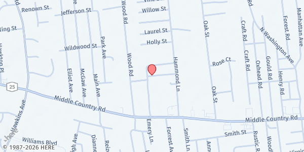 Map showing Assumption of the Blessed Virgin Mary R.C. Church at 20 Chestnut St., Centereach, NY