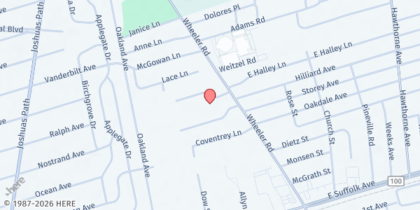 Map showing Christian Cultural Center - Long Island Pantry at 68 Wheeler Road, Central Islip, NY
