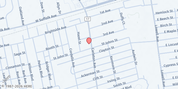 Map showing Food For Thought FP @ Adelante at 83 Carleton Ave, Central Islip, NY