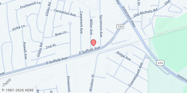 Map showing Iglesia Pentecostal Baluarte de la Verdad at 312 E Suffolk Ave., Central Islip, NY
