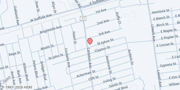 Map showing St. John of God R.C. Church- Central Islip at 84 Carlton Avenue, Central Islip, NY
