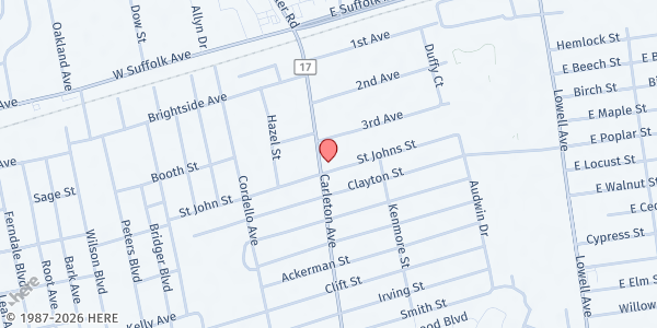 Map showing St. John of God R.C. Church at 84 Carlton Avenue, Central Islip, NY