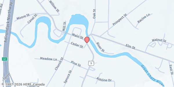 Map showing JCEO Champlain Community Outreach at 1104 US-9, Champlain, NY