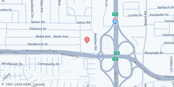 Map showing CEDAR GROVE FOOD PANTRY at 100 Old Maryvale Drive, Cheektowaga, NY