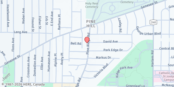 Map showing LIVING WATER FELLOWSHIP at 382 Pine Ridge Rd, Cheektowaga, NY