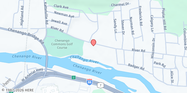 Map showing St. Mark's Food Pantry at 728 River Road, Chenango Bridge, NY
