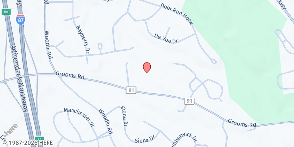 Map showing Harvest Church Food Pantry at 303 Grooms Road, Clifton Park, NY