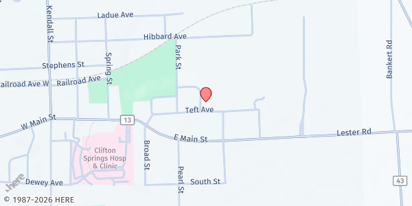 Map showing Wellspring Food Distribution Center at 22 Teft Avenue, Clifton Springs, NY