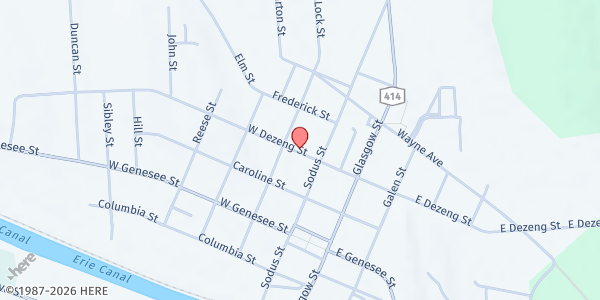 Map showing St. John's Food Pantry at 43 West DeZeng Street, Clyde, NY