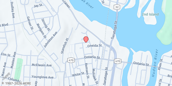 Map showing Veggie Mobile-Cohoes Senior Ctr at 10 Cayuga Plaza, Cohoes, NY