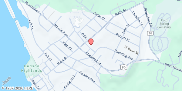 Map showing PHILLIPSTOWN FOOD PANTRY at 10 Academy Street, Cold Spring, NY
