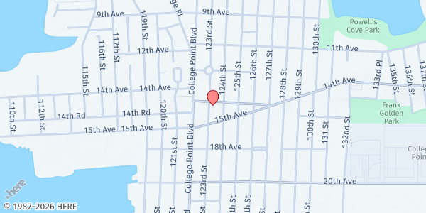 Map showing Saint Fidelis Food Pantry - Food Distribution Center at 123-06 14th Avenue, College Point, NY