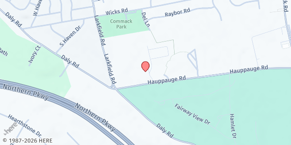 Map showing Temple Beth David PB&J at 100 Hauppauge Road, Commack, NY