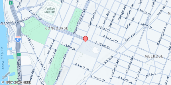 Map showing Mayor's Fund to Advance NYC/NYC Department of Probation - Bronx at 198 East 161st Street, Concourse Village, NY