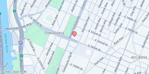 Map showing Mid-Bronx Food Pantry at 900 Grand Concourse, Concourse Village, NY