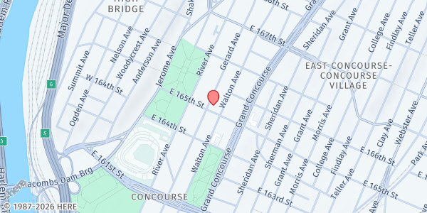 Map showing Church of God of Prophecy - Bronx, NY at 85 East 165th Street, Concourse, NY