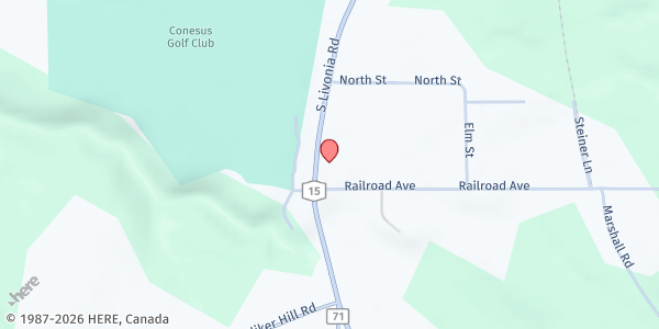 Map showing Conesus Food Pantry at 6317 Marshall Road, Conesus, NY