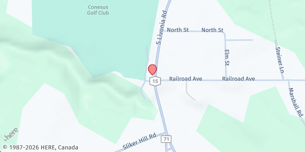 Map showing Conesus Websters Crossing Pantry at 6210 South Livonia Road, Conesus, NY