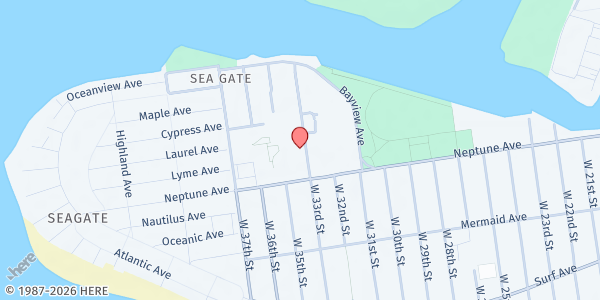 Map showing Brooklyn Community Services Coney Island at 2760 West 33rd Street, Coney Island, NY