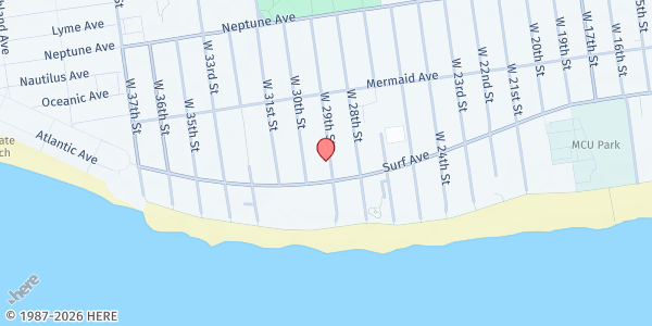 Map showing Coney Island YMCA at 2980 West 29th Street, Coney Island, NY