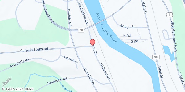 Map showing Susquehanna Valley High School District Food Pantry at 1168 Conklin Road, Conklin, NY