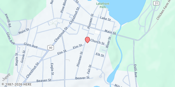 Map showing Cooperstown Food Pantry at First Presbyterian Church at 25 Church St, Cooperstown, NY