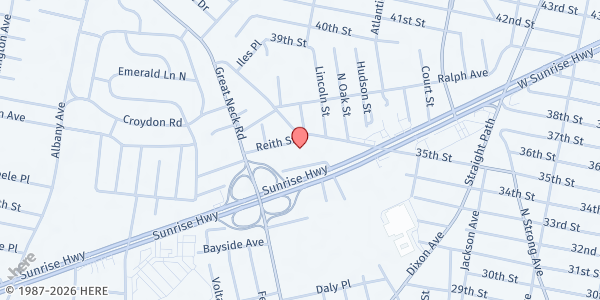 Map showing Circle of Love Ministry at 20 Reith St, Copiague, NY