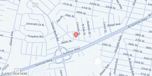 Map showing St. John's Baptist Church at 15 Bethpage Road, Copiague, NY