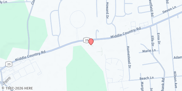 Map showing St. Frances Cabrini at 134 Middle Country Road, Coram, NY