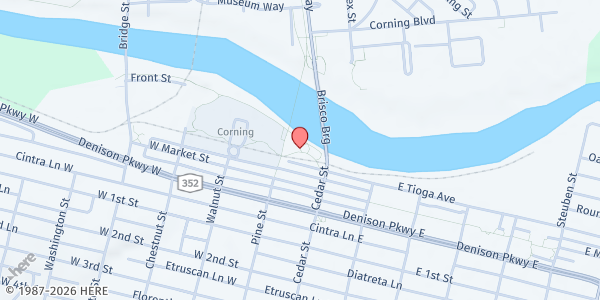 Map showing Corning Farmers' Market - Riverfront Centennial Park at 1 Riverfront Park, Corning, NY