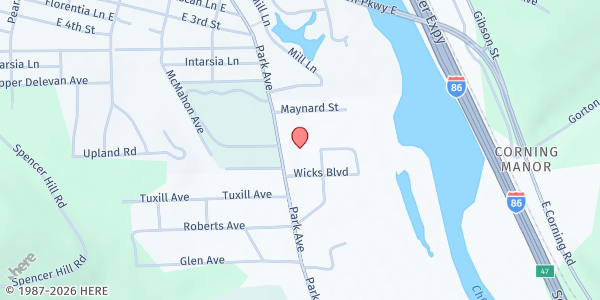 Map showing Mobile Food Pantry South Corning at Old Food Mart, 328 Park Ave, Corning, NY