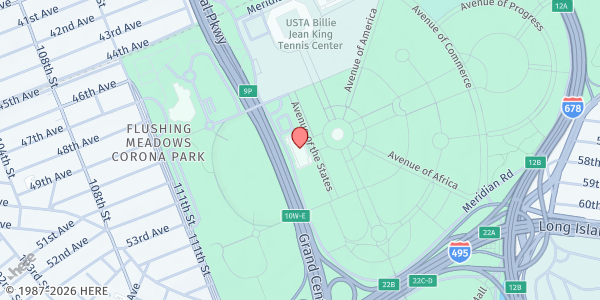 Map showing La Jornada Queens Museum at 126 Flushing Meadows Corona Park Rd, Corona, NY