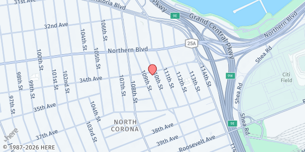 Map showing Mount Horeb Baptist Church at 109-20 34th Avenue, Corona, NY