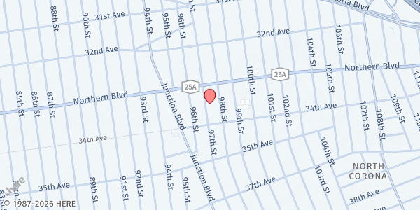 Map showing Mt. Olivet Gospel Church at 33-27 97th Street, Corona, NY