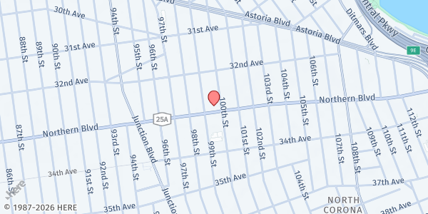 Map showing Northeastern Conference Adventist Community Services Center at 99-13 Northern Boulevard, Corona, NY