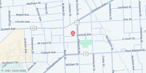 Map showing Catholic Charities of Cortland at 33 Central Ave, Cortland, NY