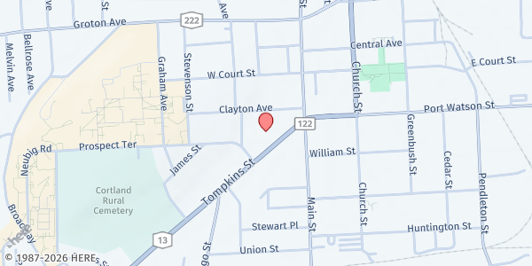 Map showing Cortland County Family YMCA at 22 Tompkins Street, Cortland, NY